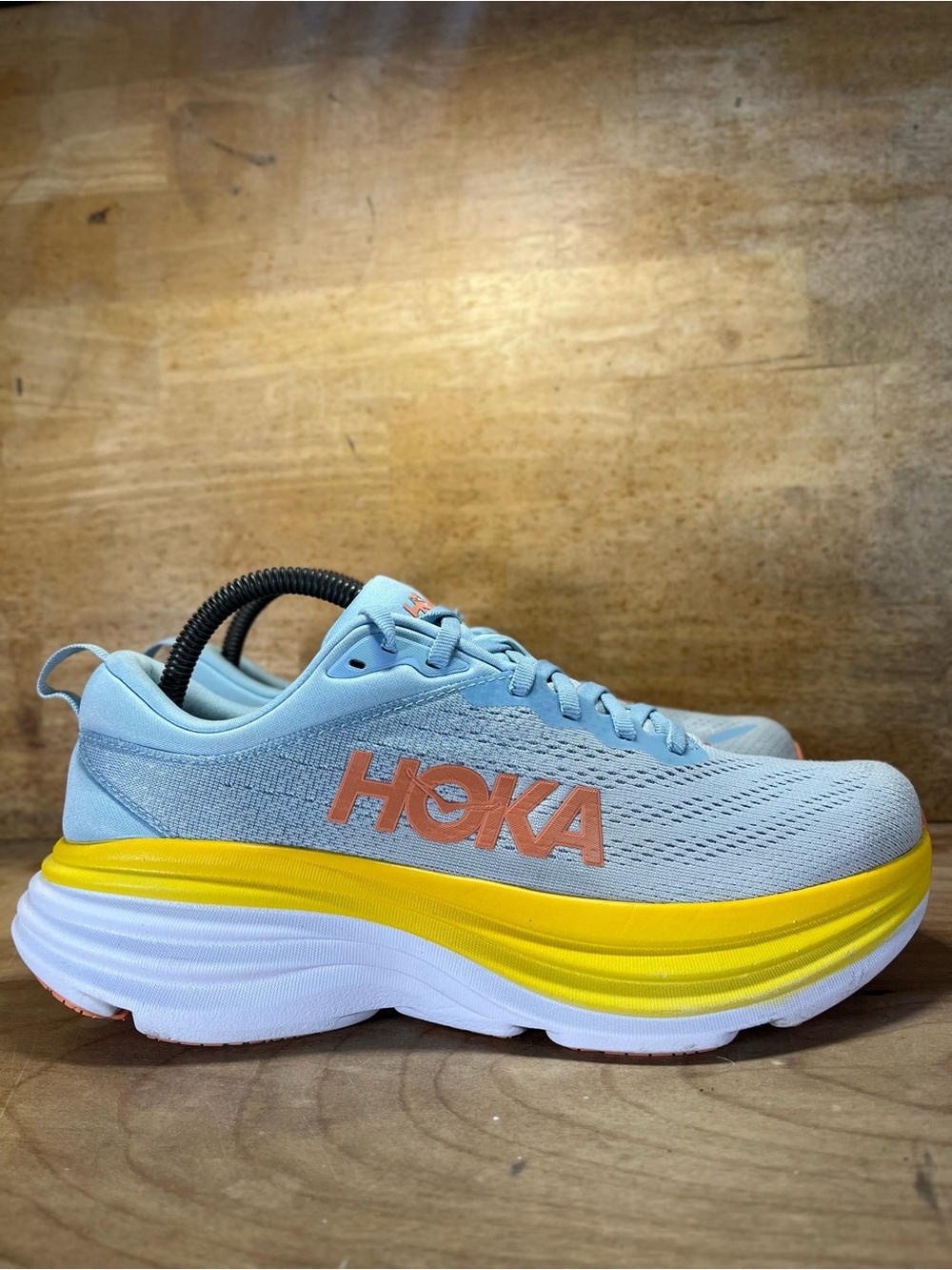 Hoka One One Bondi 8 REFLECTIVE Womens Size 9 Running Shoes Sneakers Blue Yellow - Picture 1 of 12